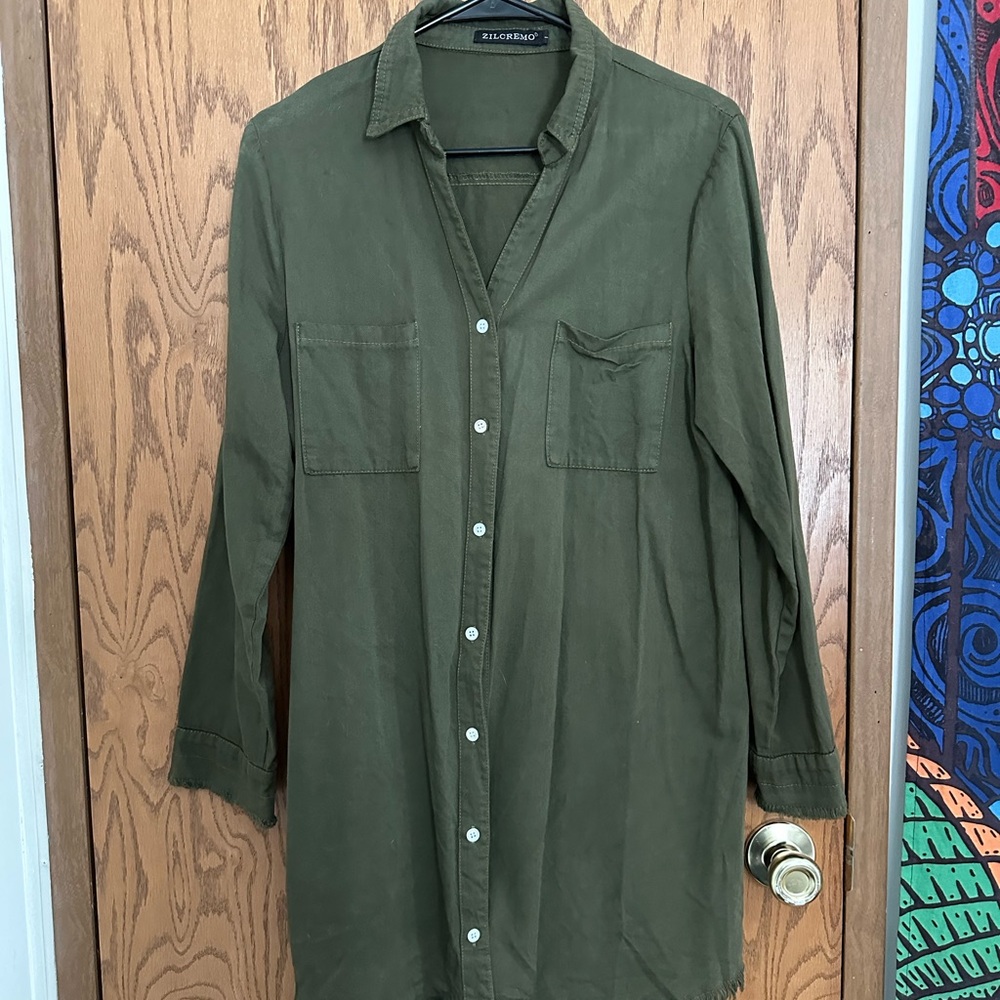 Women's Olive Button Down Shirt